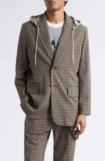 Square Glen Plaid Single Breasted Blazer with Drawstring Hood