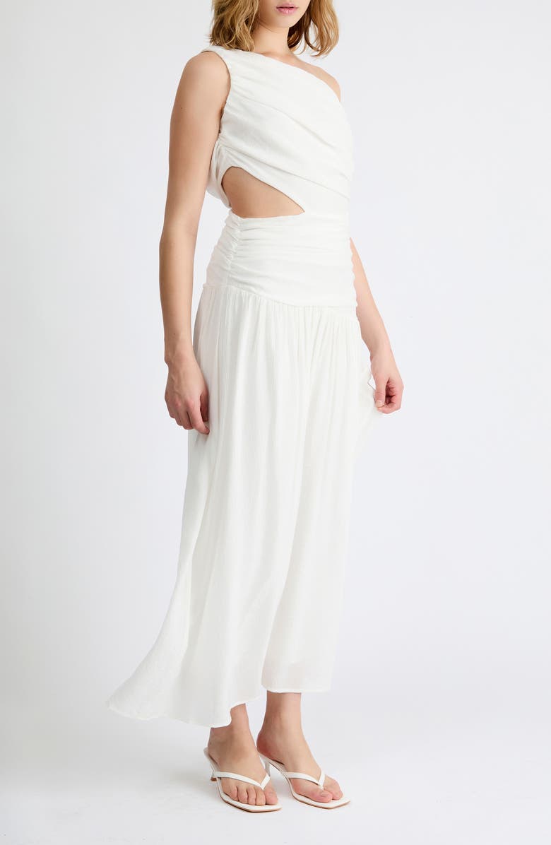 Extro & Vert Delilah One-Shoulder Cutout Detail Draped Maxi Dress, Alternate, color, White