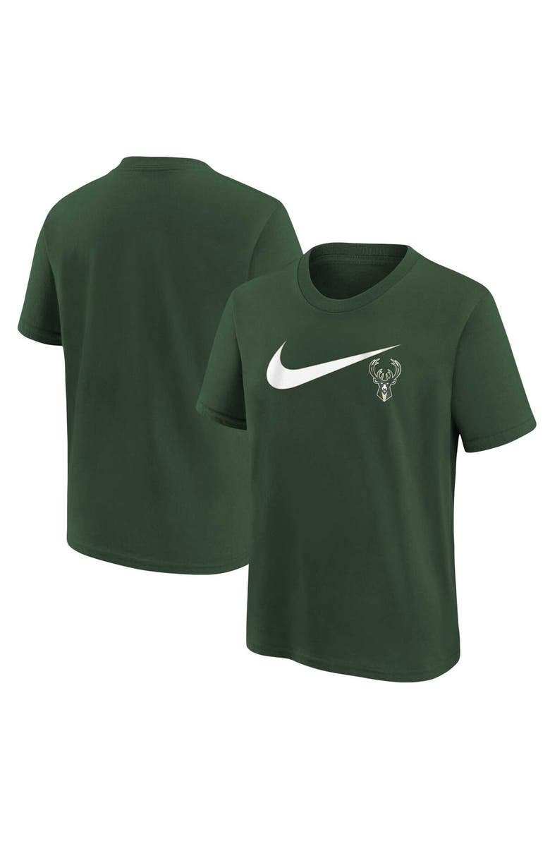 Nike Youth Nike Hunter Green Milwaukee Bucks Swoosh T-Shirt, Main, color, 