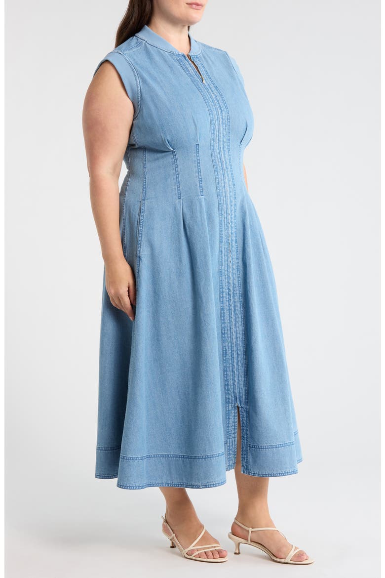 Pintuck Denim Midi Dress, Alternate, color, LIGHT BLUE