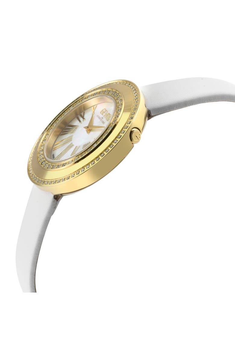 GEVRIL Gandria Mother of Pearl Dial Diamond Leather Strap Watch, 36mm - 0.8424ct., Alternate, color, White