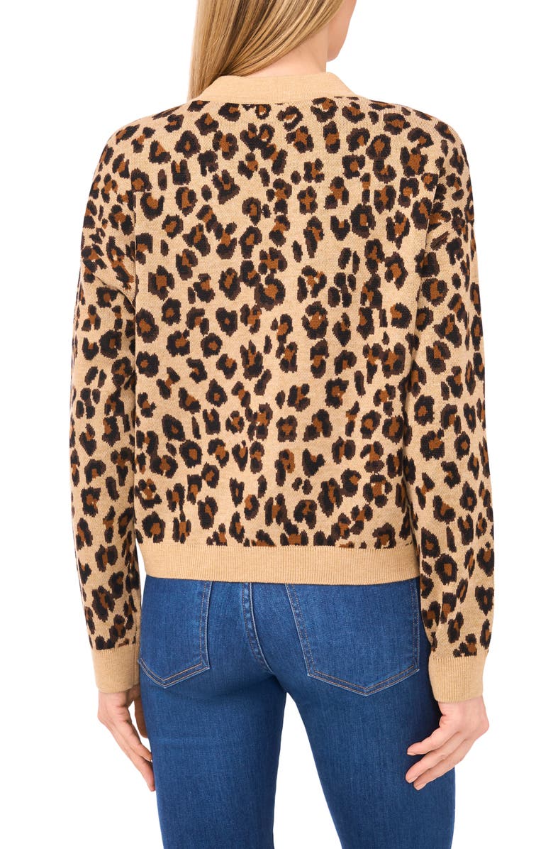 CeCe Leopard Jacquard Cardigan, Alternate, color, Golden Tan