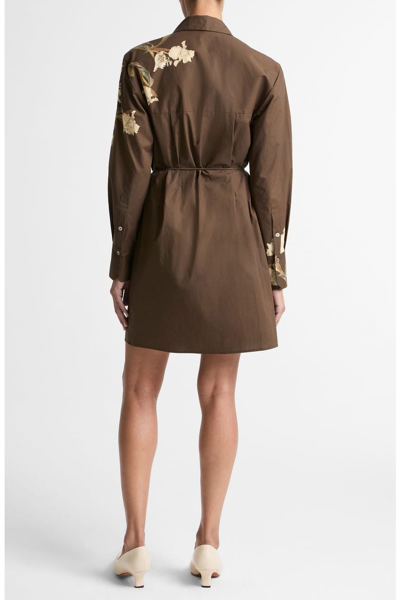 Iris Floral Print Tie Waist Long Sleeve Shirtdress, Alternate, color, DARK BARK
