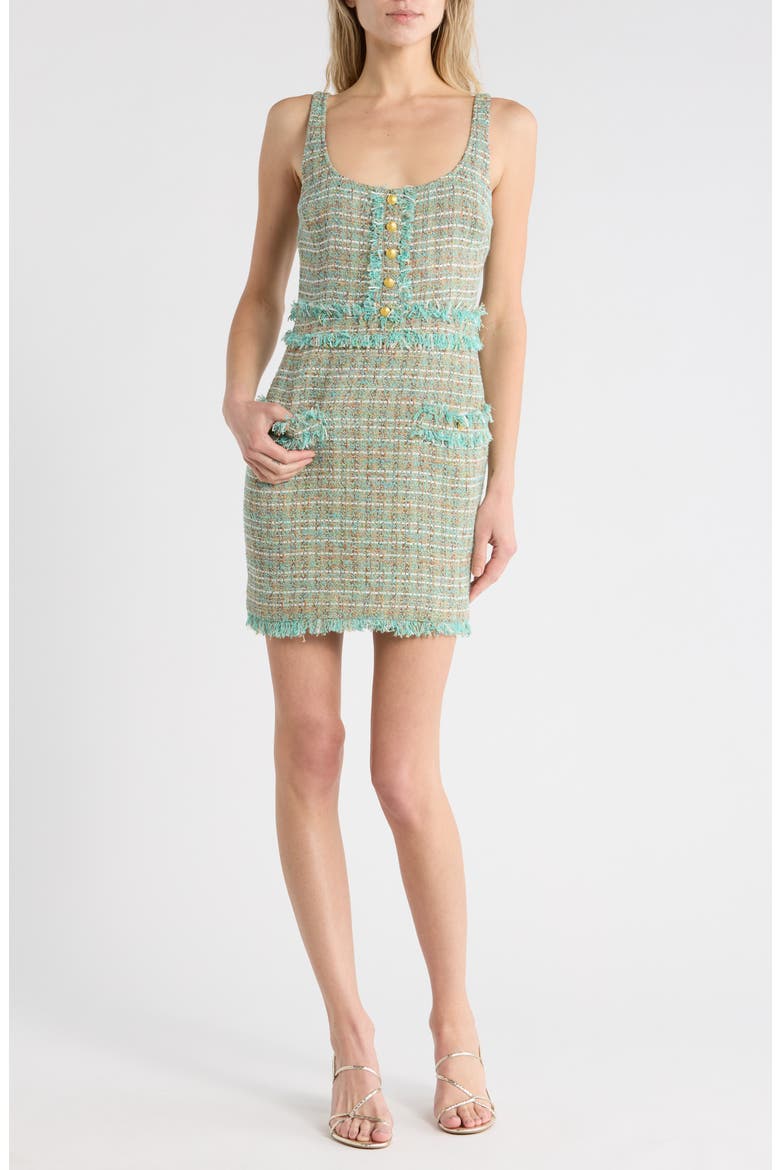 Valli Square Neck Sleeveless Tweed Minidress, Main, color, LAGOON/ LT BROWN TWEED