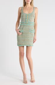 L'AGENCE Valli Square Neck Sleeveless Tweed Minidress