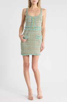 L'AGENCE Valli Square Neck Sleeveless Tweed Minidress