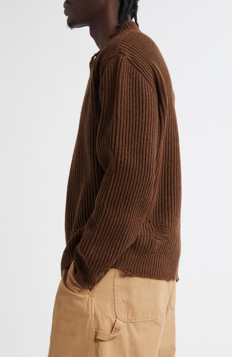 MM6 Maison Margiela Distressed Wool Blend V-Neck Sweater, Alternate, color, Brown Melange
