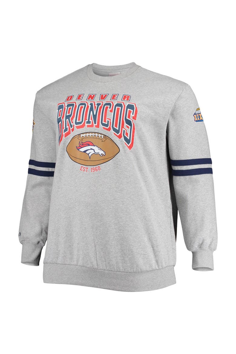 Men's Mitchell & Ness Heathered Gray Denver Broncos Big & Tall Allover Print Pullover Sweatshirt, Alternate, color, Heather Gray