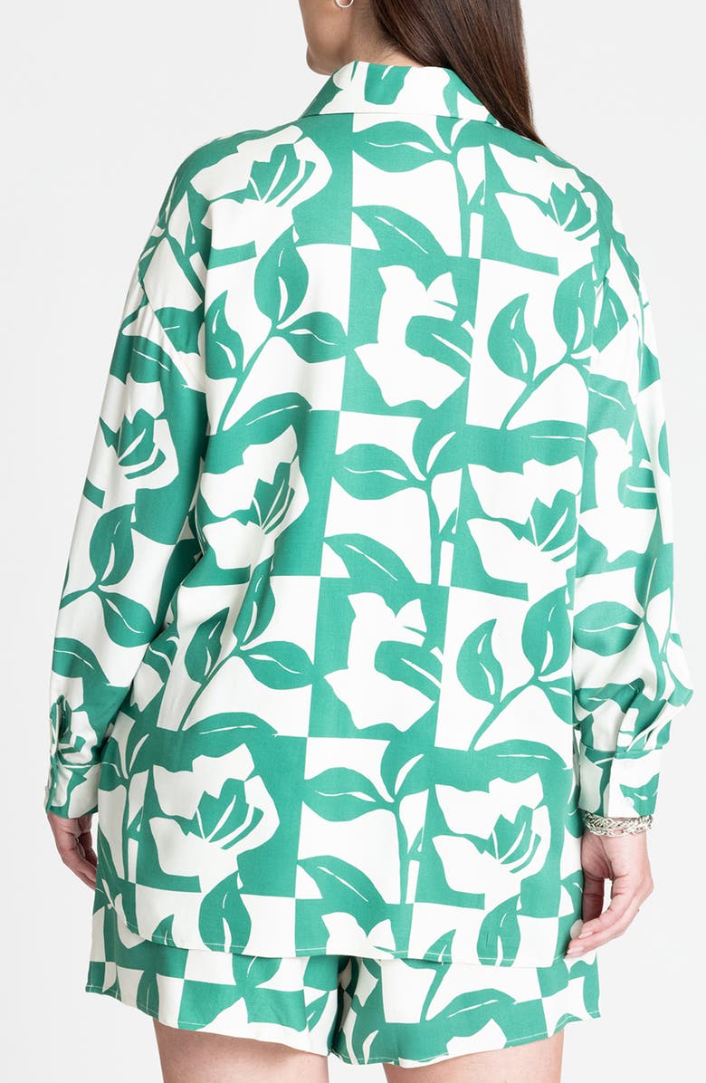 ELOQUII Relaxed Floral Shirt, Alternate, color, Foliage Check