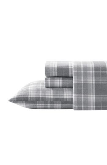 Laura Ashley Mulholland Plaid Cotton Flannel Sheet Set In Grey