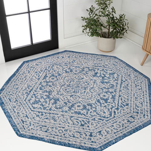 Jonathan Y Sinjuri Medallion Textured Weave Octagon Indoor/outdoor Area Rug In Blue