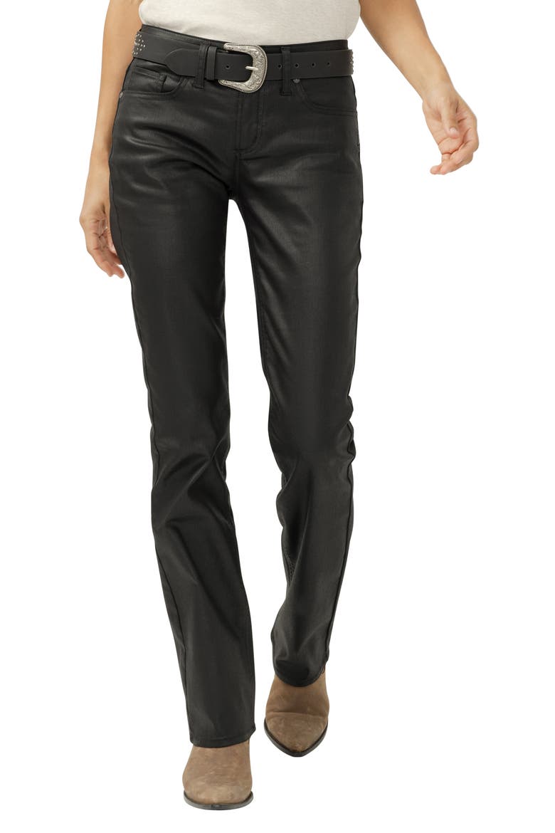 Suki Coated Curvy Mid Rise Slim Bootcut Jeans, Main, color, BLACK