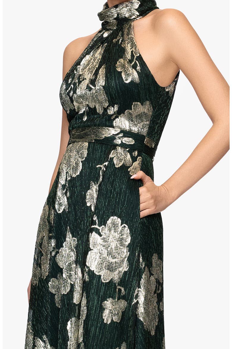 Crinkle Metallic Floral Gown, Alternate, color, HUNTER/ GOLD