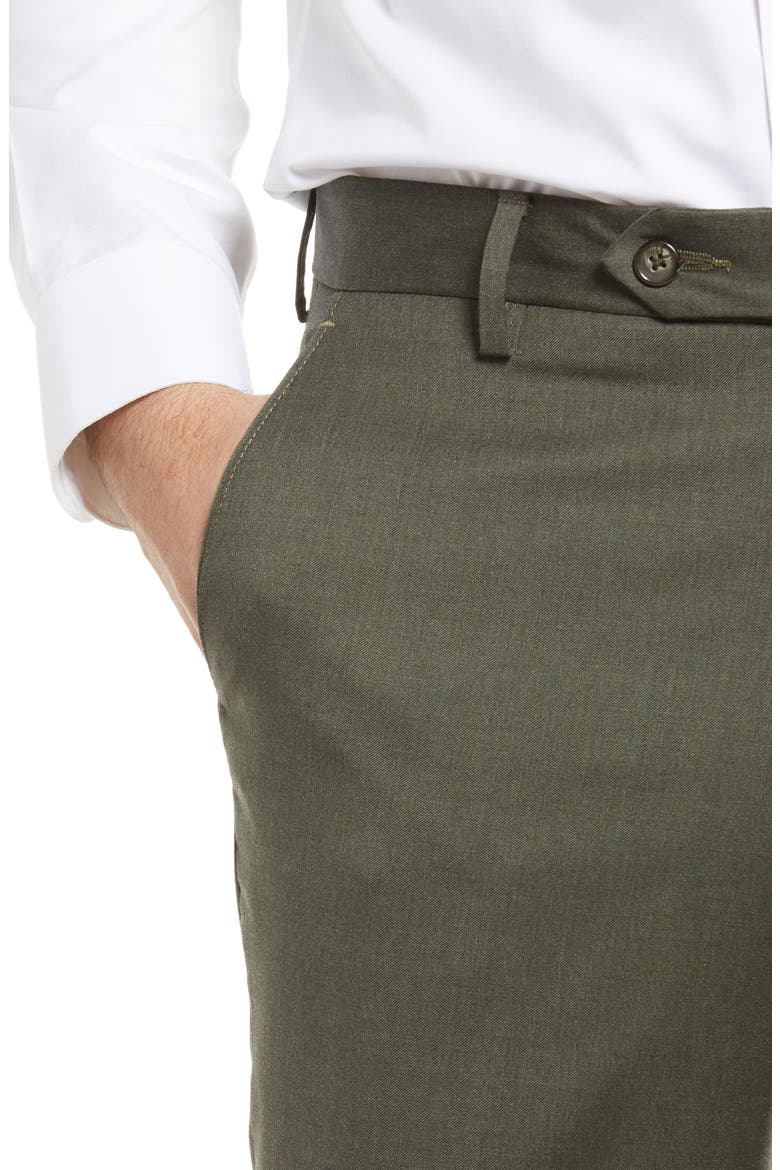 Flat Front Modern Fit Gabardine Stretch Wool Trousers, Alternate, color, OLIVE