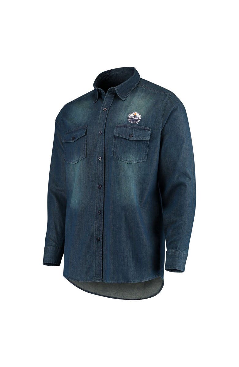 ANTIGUA Men's Antigua Denim Edmonton Oilers Outlook Long Sleeve Button-Up Shirt, Alternate, color, 