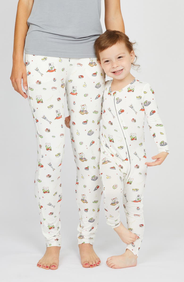 Bellabu Bear Kids' Sushi Lucky Cat Fitted One-Piece Convertible Pajamas, Alternate, color,