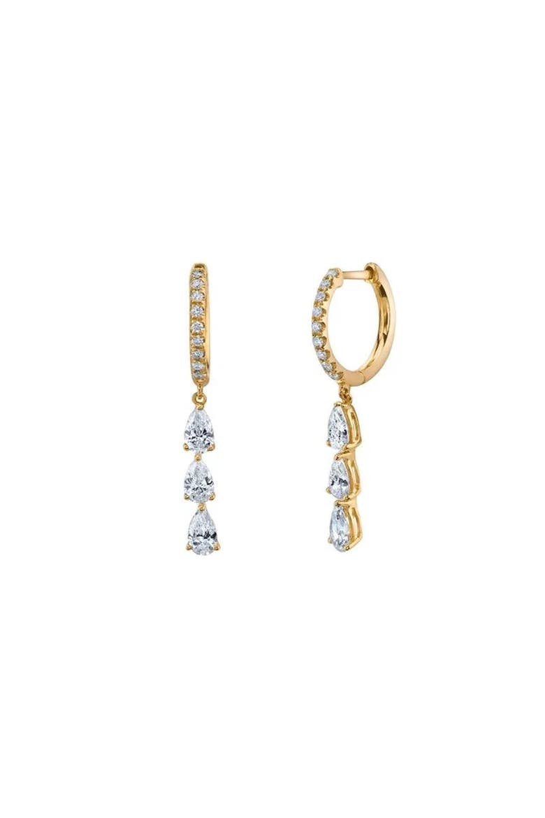 Tear drops dangling huggie earrings, Main, color, Gold