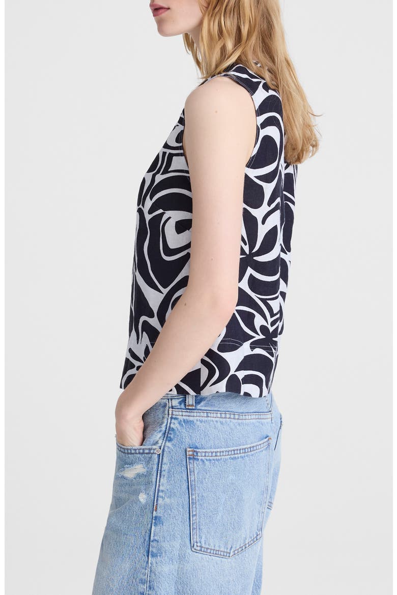 Suki Abstract Print Linen Top, Alternate, color, WHITE