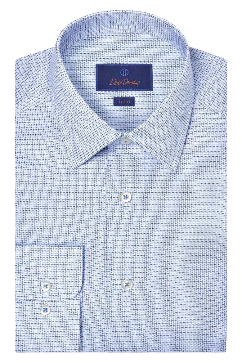 Trim Fit Stretch Micro Check Dress Shirt, Main, color, WHITE/ BLUE