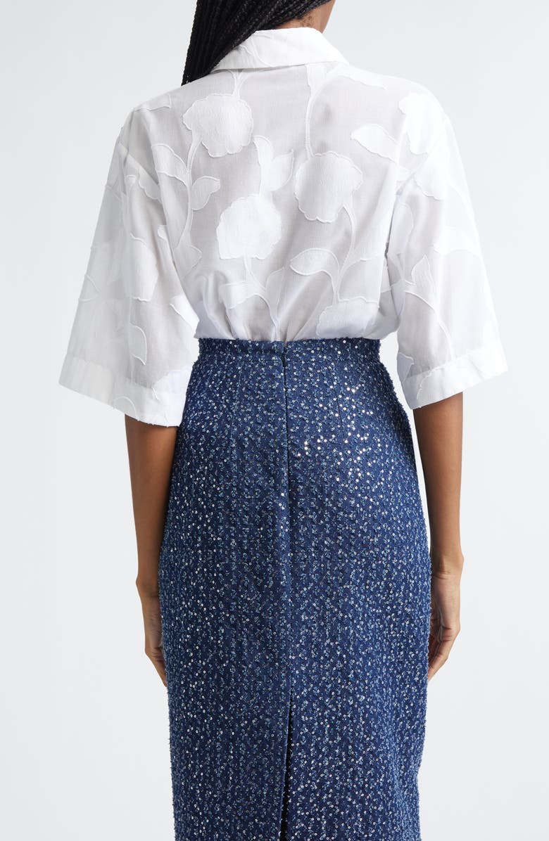 Michael Kors Collection Floral Cotton Jacquard Button-Up Shirt, Alternate, color, Optic White