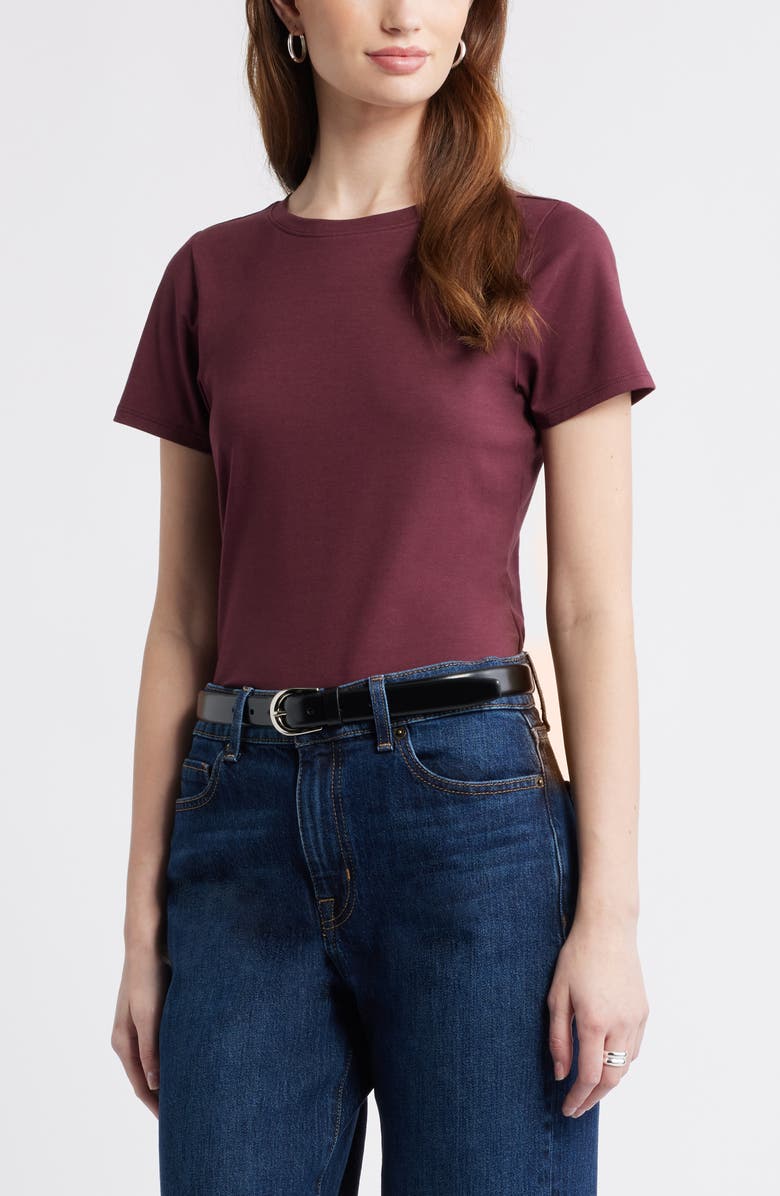 Nordstrom Pima Cotton Blend Crewneck T-Shirt, Main, color, Burgundy Royale