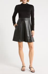 Eliza J Long Sleeve Mixed Media Dress