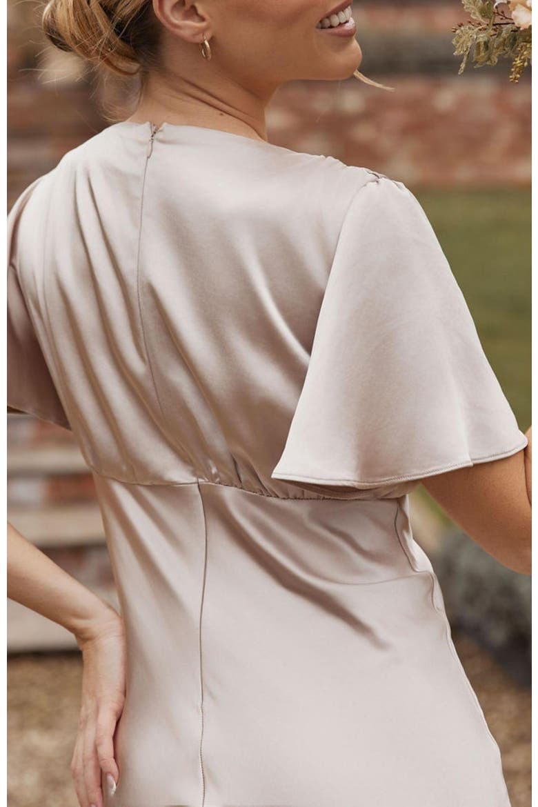 Gathered Bust Satin Bridesmaid Dress, Alternate, color, Oyster