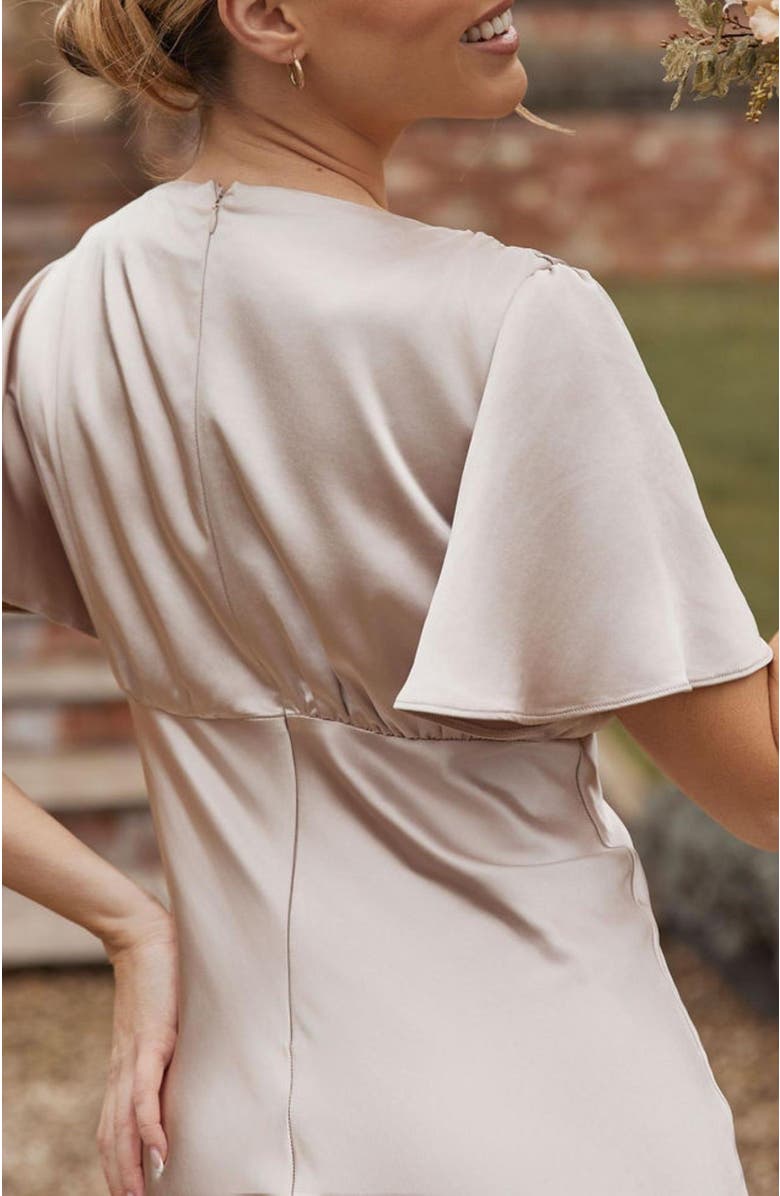Six Stories Gathered Bust Satin Bridesmaid Dress, Alternate, color, Oyster