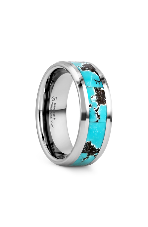 Turkis Spider Web Inlay Tungsten Carbide Ring