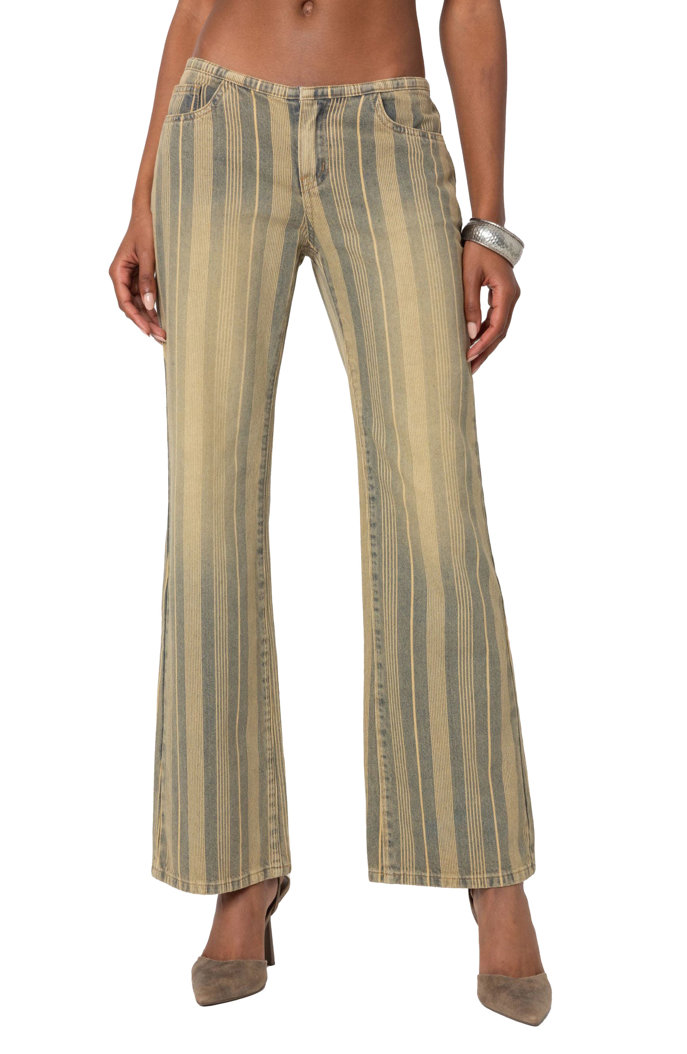 EDIKTED Eternity Pinstripe Low Rise Flare Jeans in Mix 