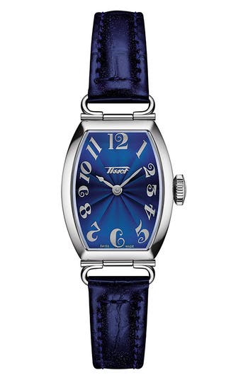 Tissot Women's Swiss Heritage Porto Blue Leather Strap Watch 22x30mm In Blue