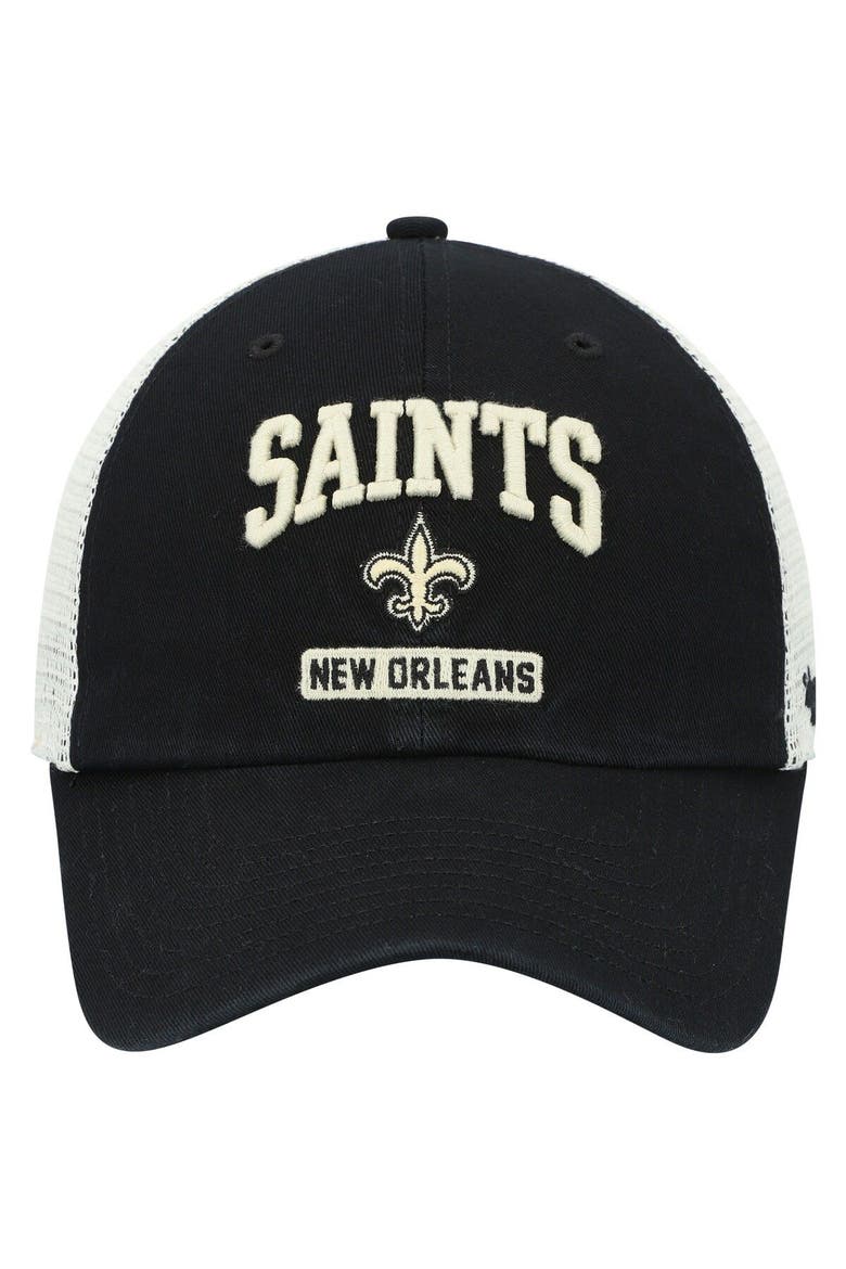 Men's '47 Black/White New Orleans Saints Morgantown Trucker Clean Up Snapback Hat, Alternate, color, Black