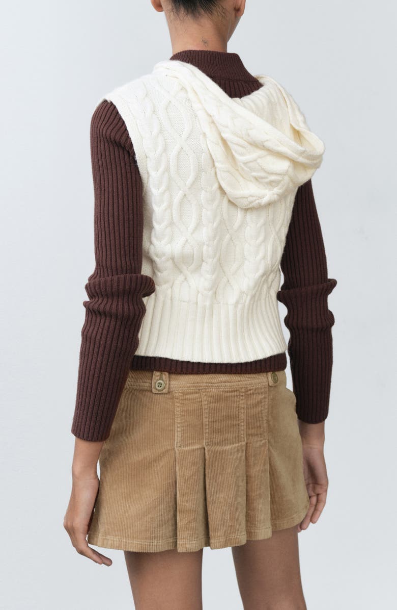 MANGO Hooded Cable Vest, Alternate, color, Ecru