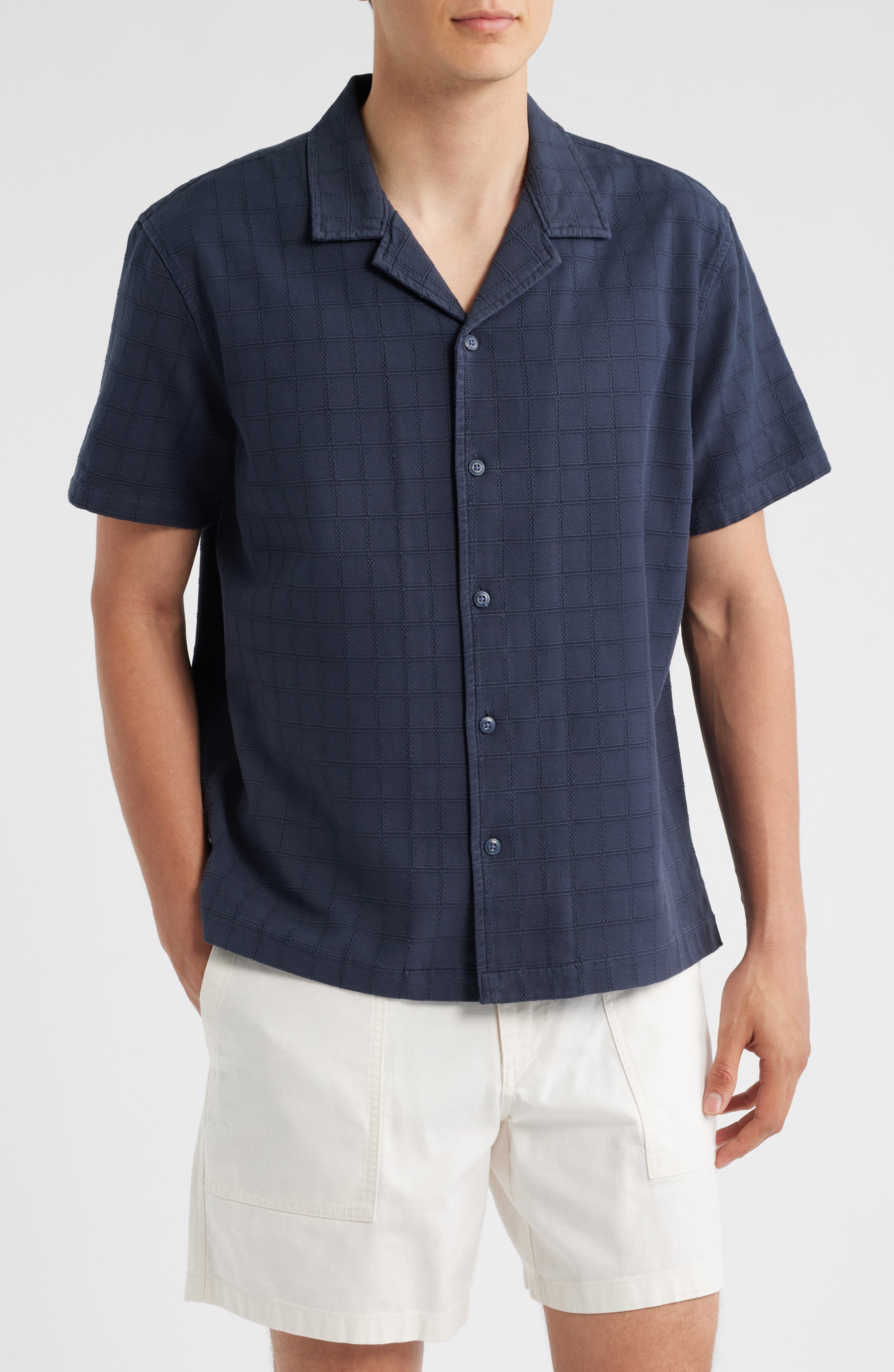 Treasure & Bond Grid Eyelet Cotton Camp Shirt