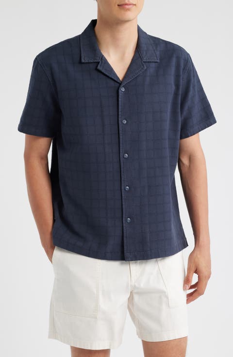 Grid Eyelet Cotton Camp Shirt