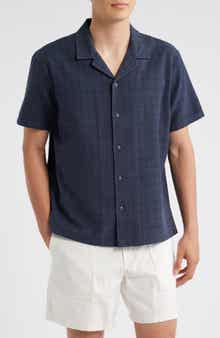 Treasure & Bond Grid Eyelet Cotton Camp Shirt