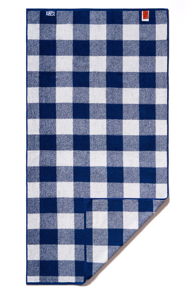Gingham Stretch Bath Towel, Main, color, WORKSHOP WHITE/ STUDIO NAVY