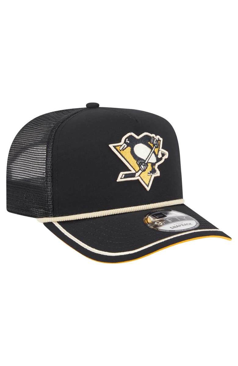 New Era Men's New Era Black Pittsburgh Penguins Vintage Team Rope A-Frame 9FIFTY Snapback Hat, Alternate, color, Black