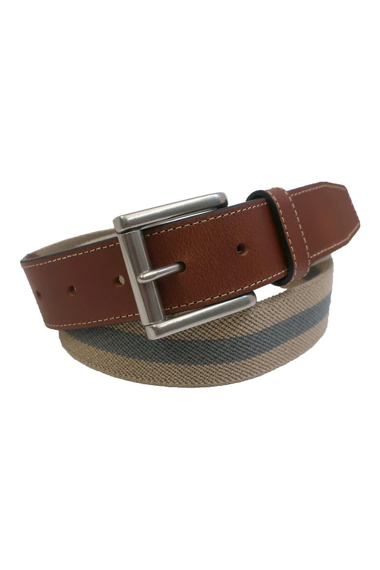Elastic Braid Leather Tab Belt, Alternate, color, KHAKI/ IVORY