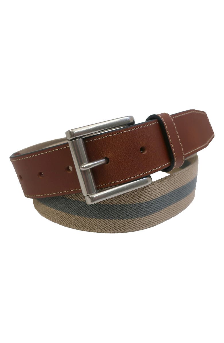 BOCONI Elastic Braid Leather Tab Belt, Alternate, color, Khaki/ Ivory