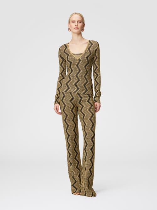 Shop Missoni V-neck Sweater In Lamé Zig Zag Viscose In Black & Gold