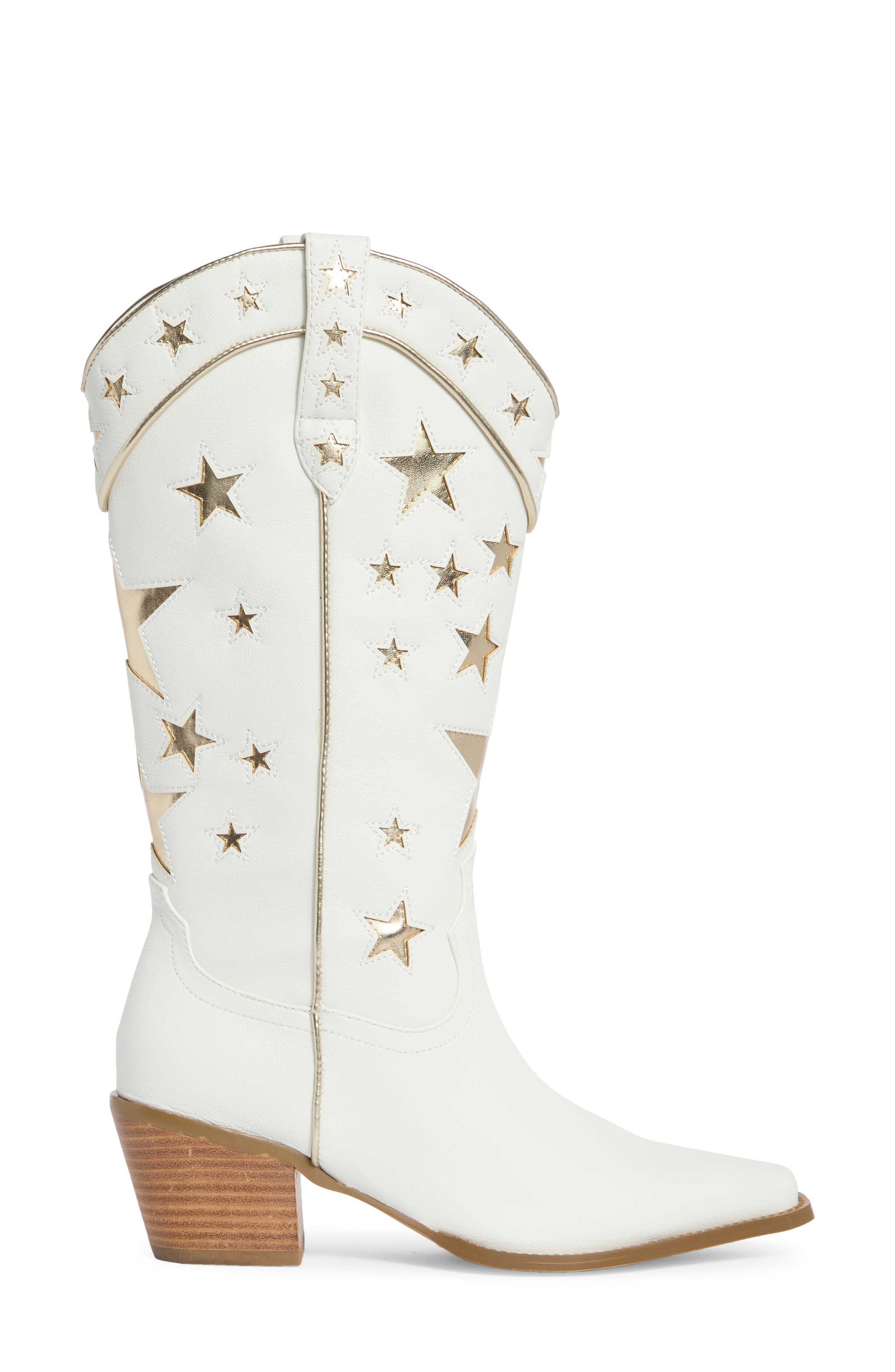 Dollie Faux Leather Western Boot, Alternate, color, WHITE/ GOLD METALLIC