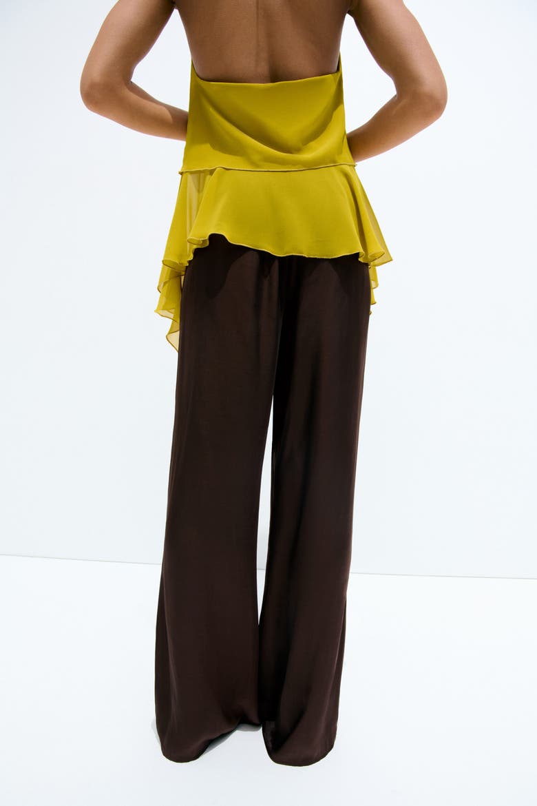 Flared Satin Trousers, Alternate, color, Dark brown