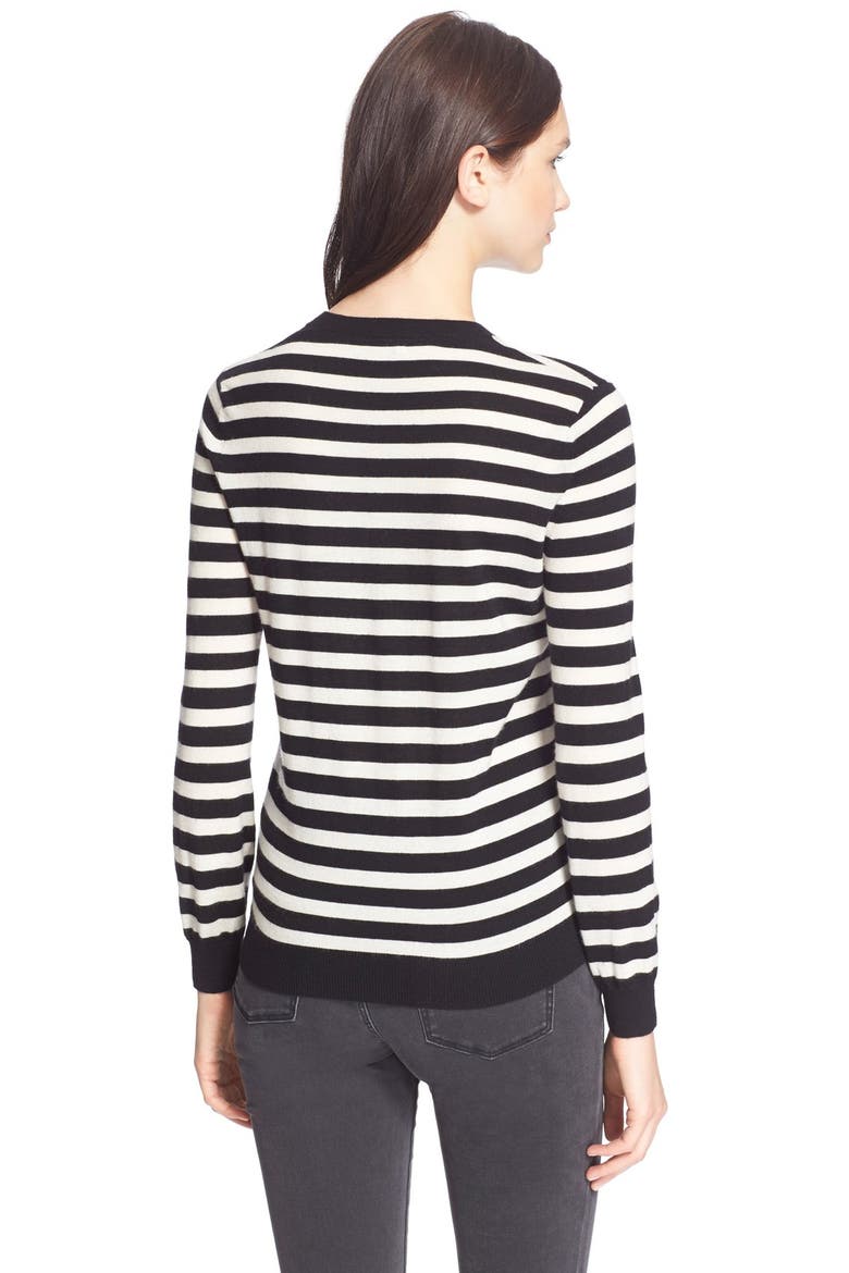 Stripe Crewneck Cashmere Sweater, Alternate, color, BLACK
