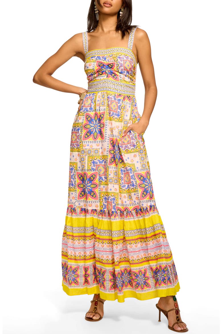 Alora Tile Print Sleeveless Dress, Main, color, WHITE PIAZZA