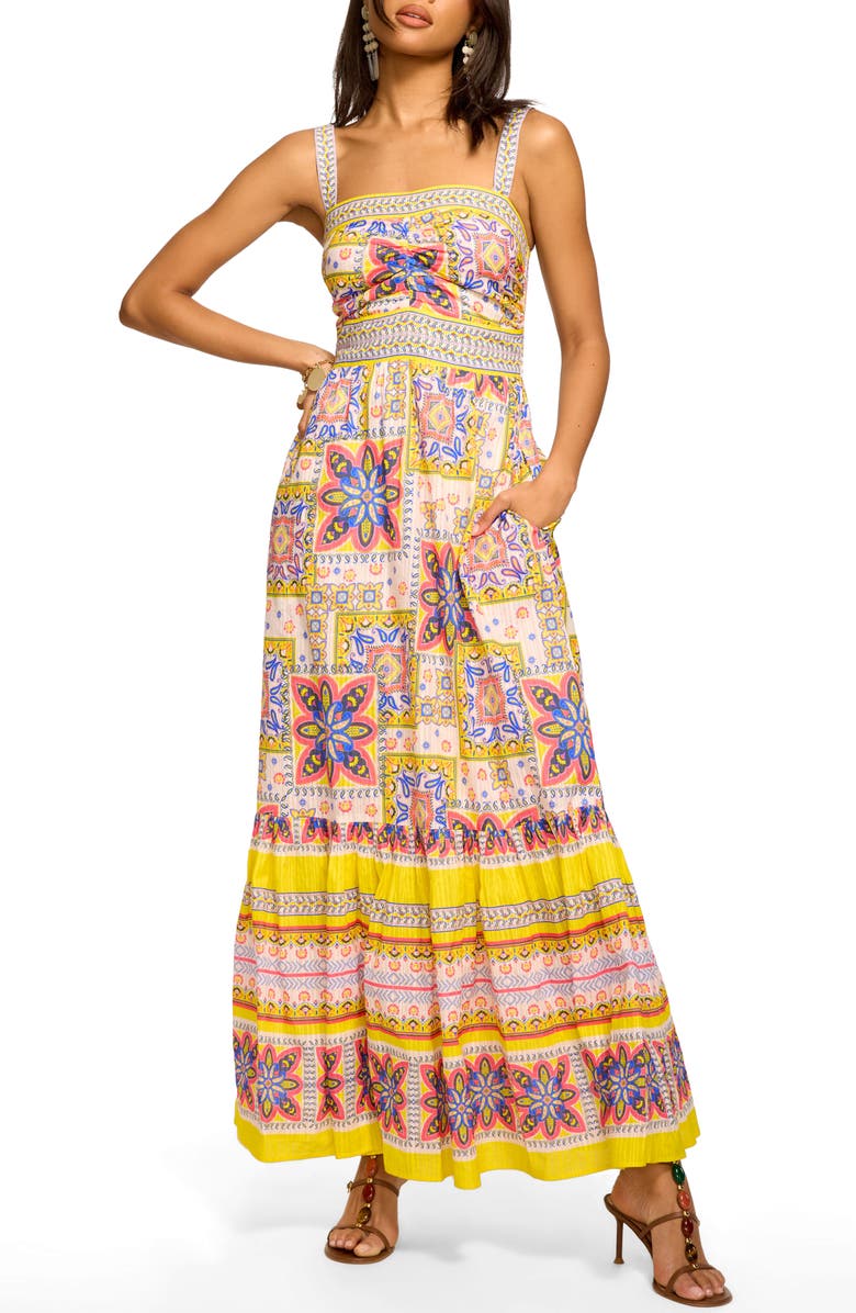 Ramy Brook Alora Tile Print Sleeveless Dress, Main, color, White Piazza