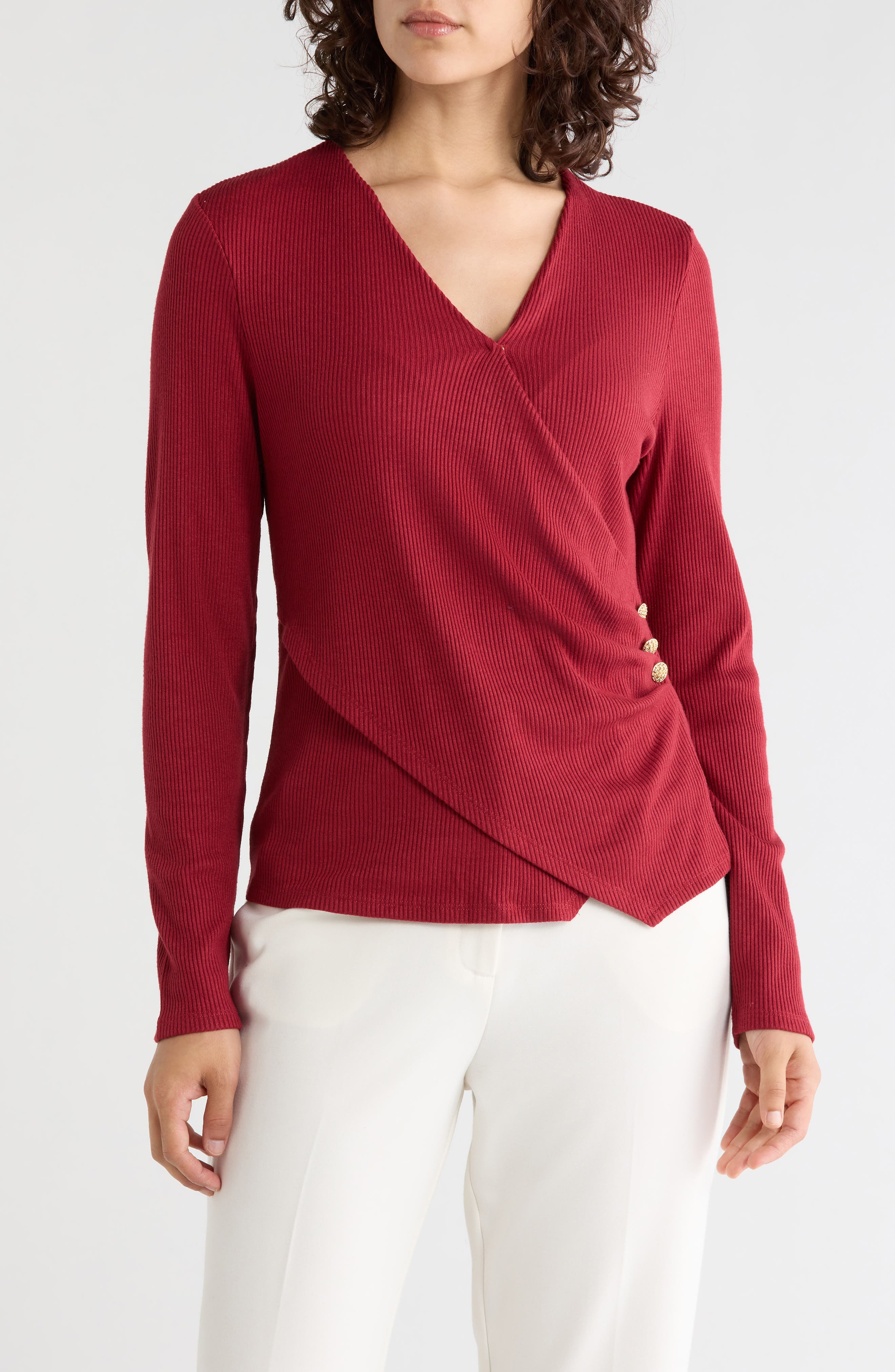 Ribbed Wrap Knit Top