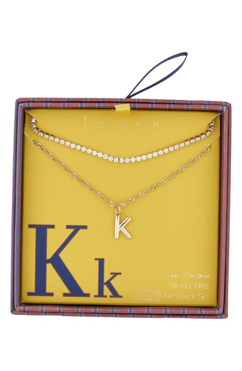 Initial & Cubic Zirconia Necklace Set