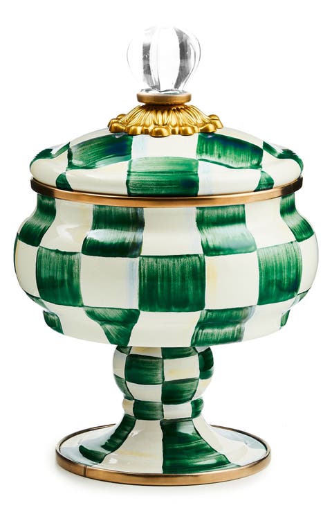 Emerald Check Enameled Steel Curiosity Pot