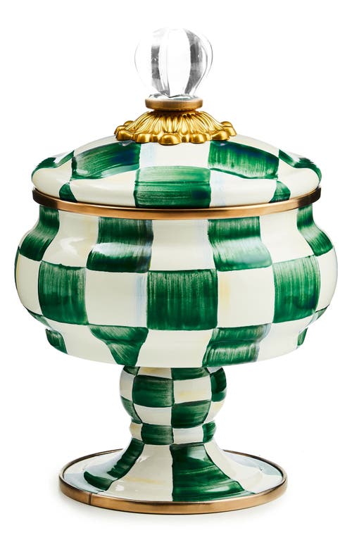 Mackenzie-childs Mackenzie Childs Emerald Check Enameled Steel Curiosity Pot In Green